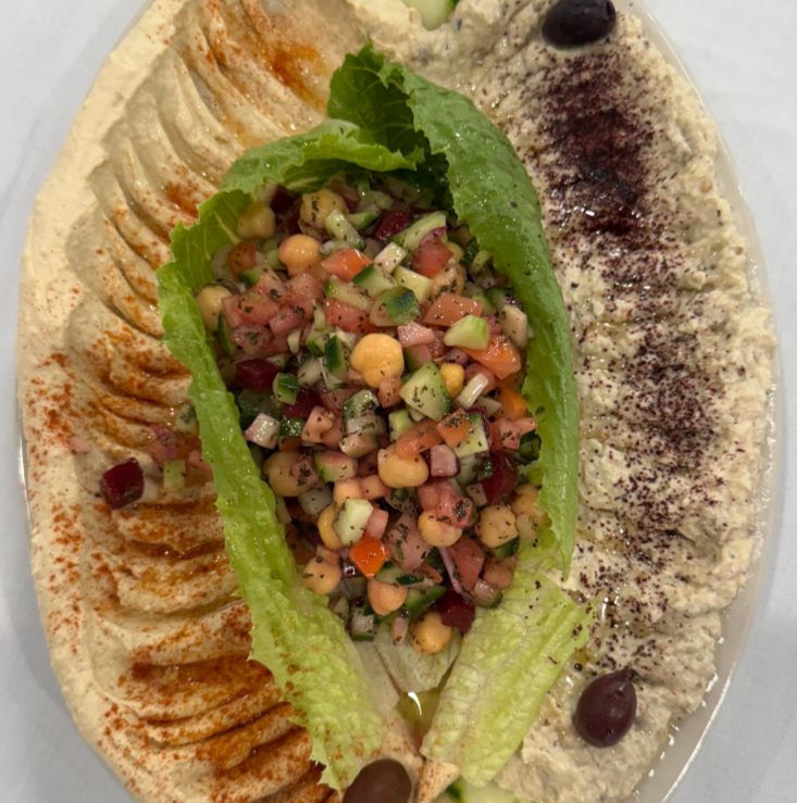 Hummus and baba ghanoush with Arabic salad