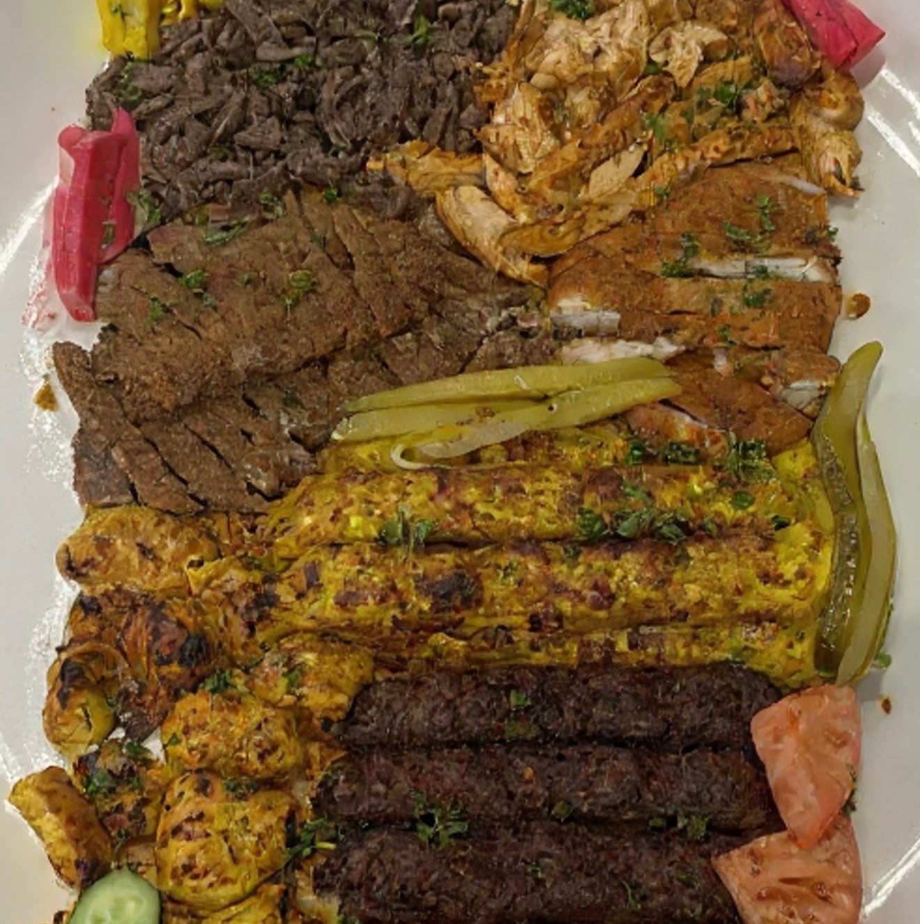 Royal Palace mixed grill platter with kafta, tikka, shawarma and shish tawook