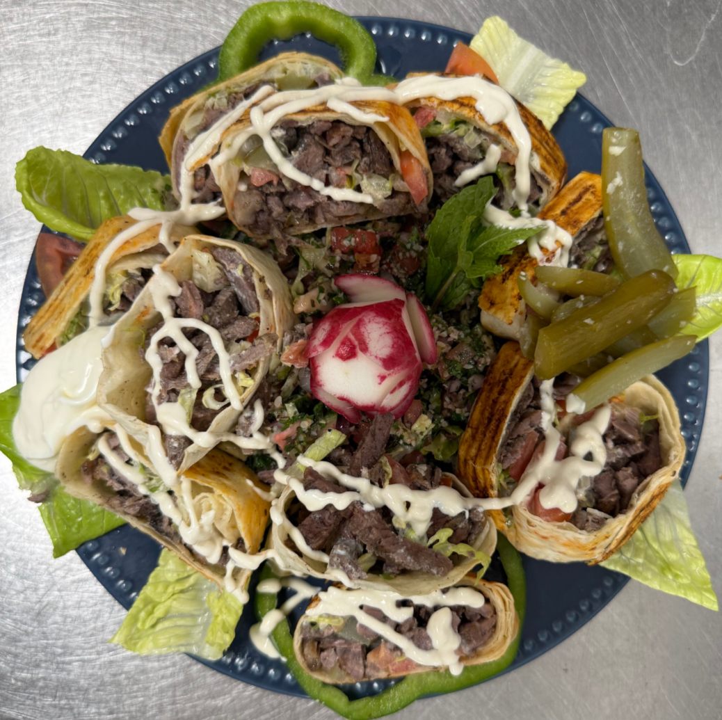 Shawarma sandwich tray cut for sharing